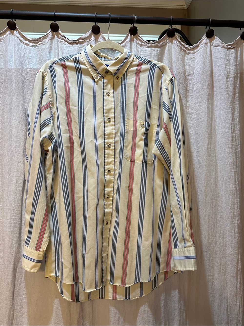 Towncraft Cream Button-Down Shirt with Blue & Red Stripes